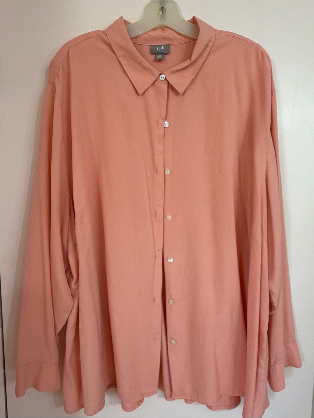 J. Jill Coral Button-Down Casuali Silk Shirt with Back Peplum